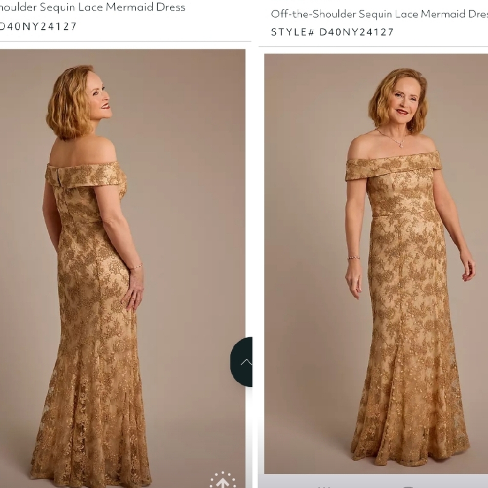 Oleg Cassini Strapless Gold Lace Dress